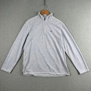 Tommy Bahama Mens Medium Light Blue Heathered 1/4 Zip Pullover Marlin Logo Mock